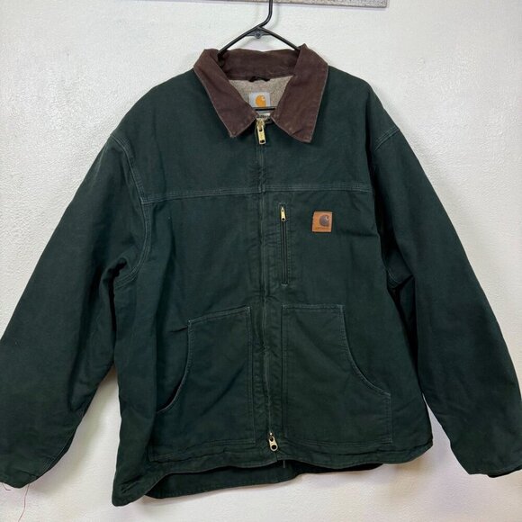 Carhartt Other - Carhartt C61 SPC Spruce Green Mens 2XL R Sherpa Lined Work  Jacket Canvas Chore